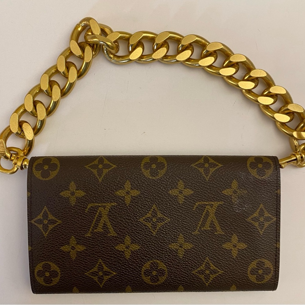 😍Auth Louis Vuitton Sarah Mono Long Wallet w/unbranded Gold Chunky Chain LN - Picture 3 of 11